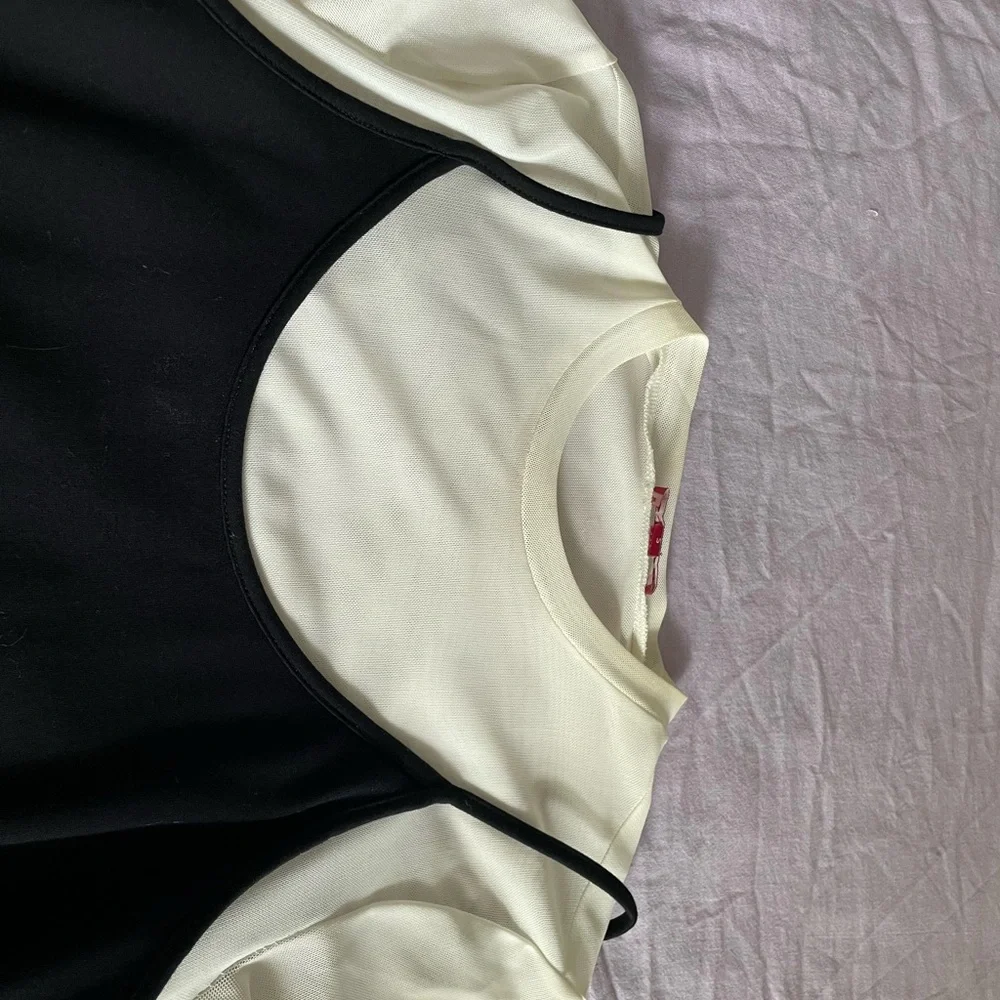 STAUD Black Slip Dress Over Cream Tee Layer - Picture 3 of 3